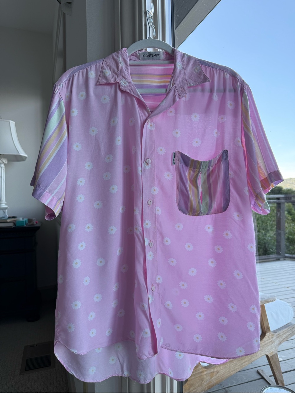 Vintage Pink Daisy button down kawaii Short-Sleeve pastel patchwork Shirt